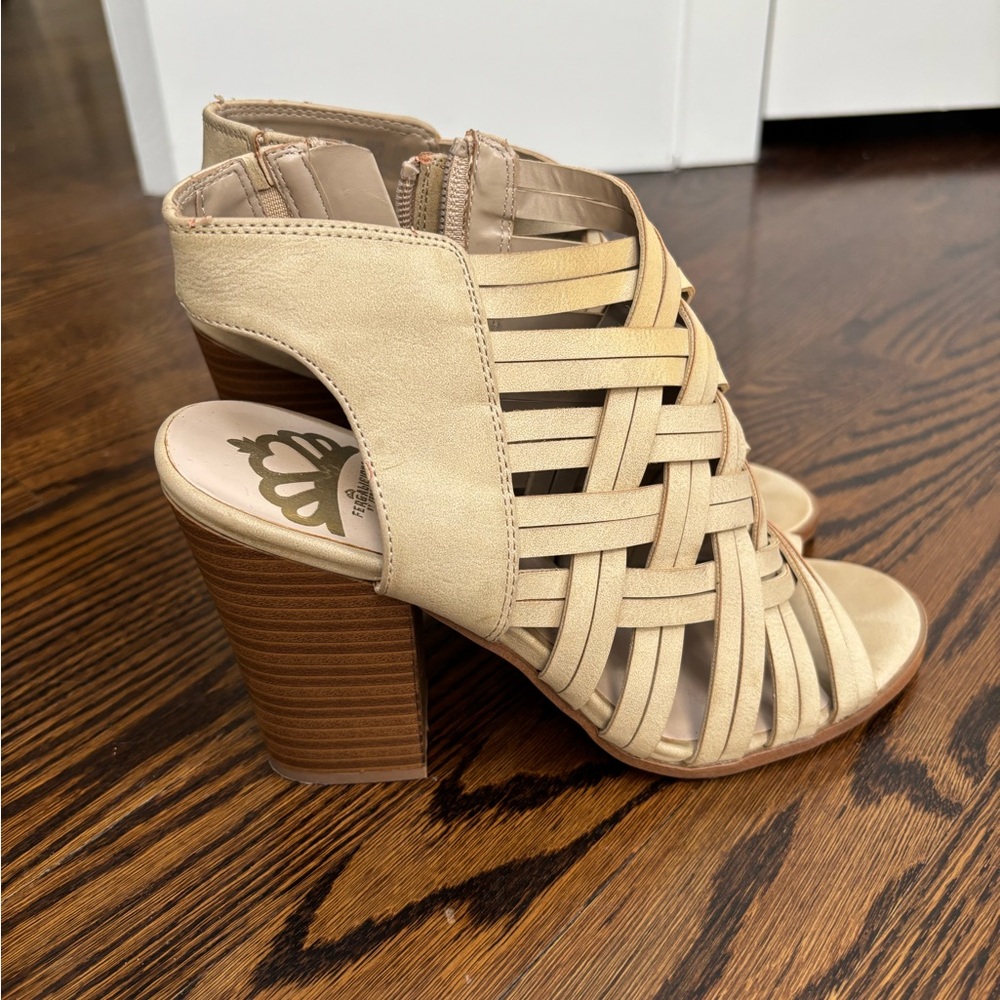 Fergalicious Beige Strappy Block Heels